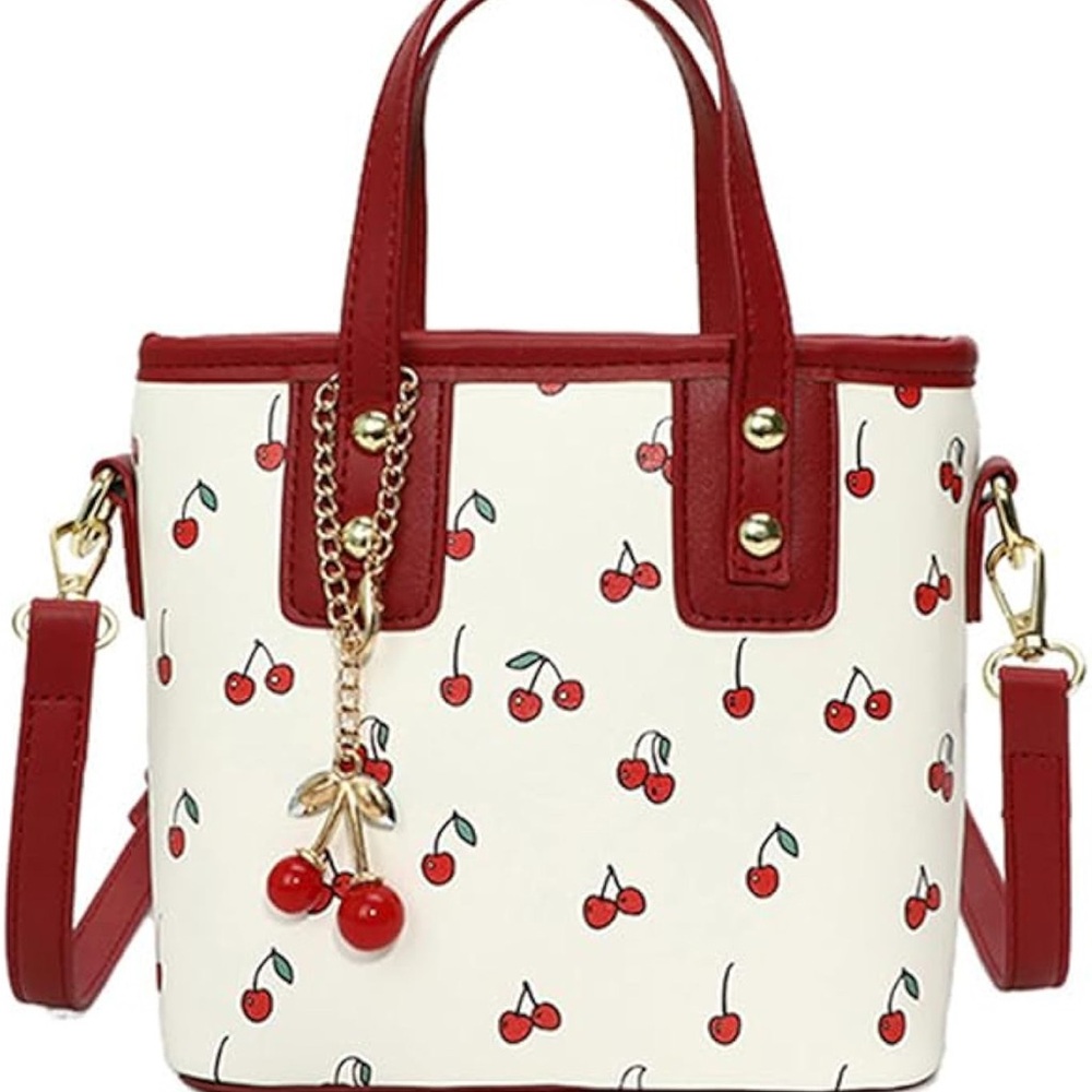 New Mini Bag with Cherry Print and Gold Hardware